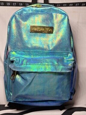 Vibedration Hydration Backpack w/o bladder, Green-Blue w/Gold, Faux Leather